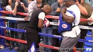 Floyd Mayweather vs Robert Guerrero Mayweather full mitt workout wRoger Mayweather [upl. by Anicnarf954]