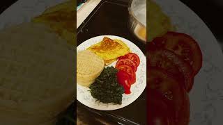 Simple dinner Eggs spinach tomatoes and waffles [upl. by Ajnin849]