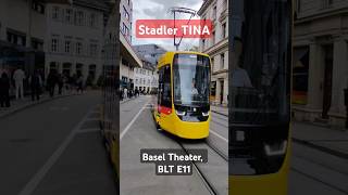 New Stadler TINA tram on BLT line E11 at Basel Theater stop [upl. by Laird]