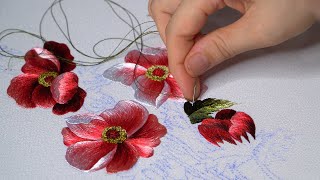 Embroidery 16 Pink wildflower embroidery with shiny silk thread color mix [upl. by Valida546]