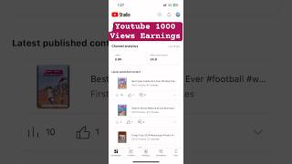 Youtube Shorts 1000 Views Earning Live proof earningyoutube youtubeearning trending viralvideo [upl. by Albina]