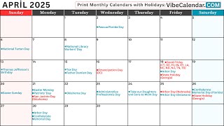 April 2025 Calendar with Holidays and Observances All calendar april holiday [upl. by Woodford]