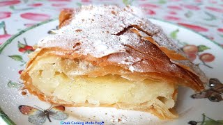 How to make Greek Bougatsa easy  Creamy Custard Pie  Μπουγάτσα [upl. by Enelym20]