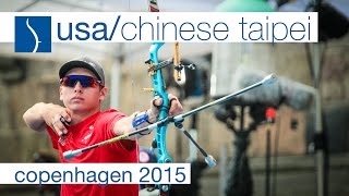 USA v Chinese Taipei – Recurve Mens Team Bronze Final  Copenhagen 2015 [upl. by Ainotahs]