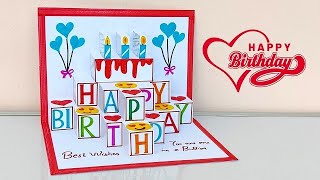 DIY Birthday Pop up card 2022  Happy birthday greeting card from white paper and sketch pen only [upl. by Myna]