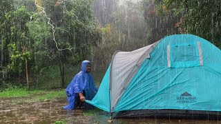 AMAZING CAMPING IN HEAVY RAIN AND THUNDER  MOST RELAXING SOLO CAMPING IN HEAVY RAIN [upl. by Ainekahs276]