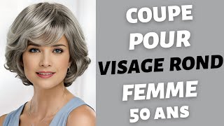 COUPE DE CHEVEUX POUR VISAGE ROND FEMME 50 ANS  COIFFURE POUR FEMME [upl. by Haraf]