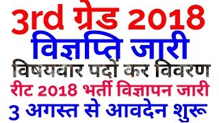 3rd grade teacher vacancy 2018 notification released REET 2018 vacancy notificationsubject wise pos [upl. by Adran]