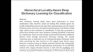 Hierarchical Locality Aware Deep Dictionary Learning for Classification [upl. by Arther]