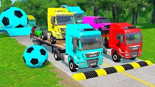 TRANSPORTING PIXAR CARS amp FRUITS WITH COLORED amp JOHN DEERE vs CLAAS vs TRACTORS  BeamNGdrive 962 [upl. by Ahsi879]