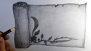 How to draw a scroll with a creative border step by step with narration  pencil drawing [upl. by Akemad276]