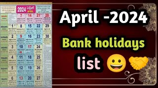 bank holidays in april 2024  bank holidays in telugu April Bank Holidays In India april2024 [upl. by Acinaj665]