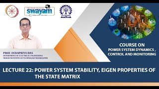 Lecture 22 Power System stability Eigen properties of the state matrix [upl. by Nymassej]