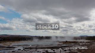 The Great Geyser Steaming Haukadalur Geothermal Field Iceland [upl. by Linette]