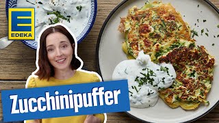 Zucchinipuffer mit Feta  Vegetarisches Gericht mit selbstgemachten Dip [upl. by Mickie]