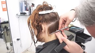 SUPER HAIRCUT  SHORT STACKED BOB CUT  CURLY HAIR [upl. by Malachi]