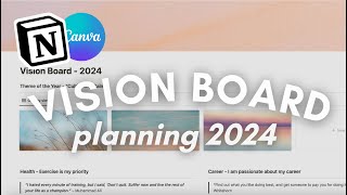 Vision Board 2024 with me  plan year theme amp find purpose Notion amp Canva Tutorial  Free Template [upl. by Kremer]