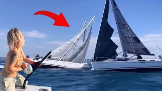 sailboat crash jet ski battle with a dinghy  recklessness on boat [upl. by Kamila719]