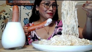 CREAMY NOODLES AND HOTDOG MUKBANGLife in America 🇺🇸 [upl. by Dollie]