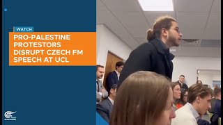 ProPalestine protestors disrupt Czech FM speech at UCL [upl. by Rotman]