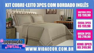 Kit Cobreleito Com Bordado Inglês Na Liquidação Total [upl. by Oijres134]