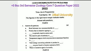 3 Bsc 3rd Semester Zoology Honours Core7 Question Paper 2022  Utkal University [upl. by Evelina]