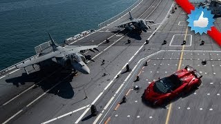 Lamborghini Veneno Roadster On Aircraft Carrier [upl. by Bernadina]