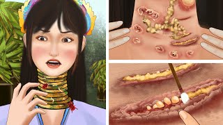 Treatment of pustules on the neck of a longnecked girl｜Intensive phobia be careful｜Parasite removal [upl. by Heurlin495]