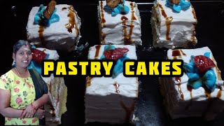 Pastry Cakes Recipe in Tamil  Pastries  Vannila Pastry  Strawberry Pastry  Ayiram poo home needs [upl. by Yknarf531]