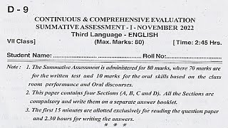 7th class SA1 English 2022 EM exam question paper November 2022 [upl. by Martyn]