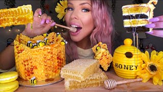 ASMR EATING HONEYCOMB CAKE EDIBLE HONEYBEES RAW HONEYCOMB SUNFLOWER COOKIE EATING SHOW 먹방 MUKBANG [upl. by Berky]