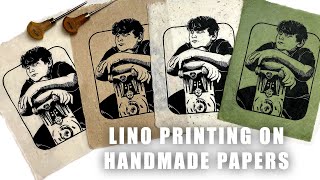 Lino Printing on HANDMADE PAPERS  Bamboo Leaf Lokta Mitsumata [upl. by Tlaw]