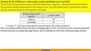 Prawdopodobieństwo  Matura z matematyki 2015  zad 33  MatFiz24pl [upl. by Llenahs]