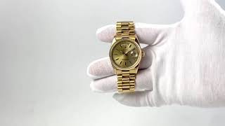 Preowned Rolex DayDate 36 Champagne Dial 18K Yellow Gold President 18038 review [upl. by Anillek]