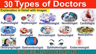 Types of Doctors  30 Types of Specialist Doctors  List of Doctors  Types of Specialist Doctors [upl. by Ennasil]