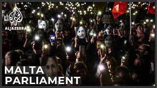 Malta Parliament surrounded by protesters demanding PMs removal [upl. by Adlev]