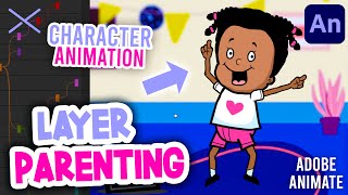 How to ANIMATE A CHARACTER with Layer Parenting  Adobe Animate CC Tutorial [upl. by Nemraciram]