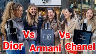 Women React to Dior Sauvage Bleu De Chanel Armani Acqua Di Gio Profondo💥 Fragrance Street Reaction [upl. by Peugia]