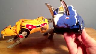 Reprolables quotTrisaberzordquot Upgrade set MMPR Triceratops and Sabertooth Tiger Review [upl. by Zinnes351]