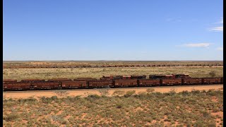 THREE IRON ORE TRAINS PASS BY AT ONCE Pilbara FMG amp BHP Iron Ore Trains [upl. by Nnylaj]