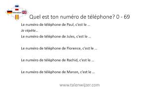 Franse getallen oefenen met telefoonnummers numéros de téléphone 0  69 [upl. by Marentic]