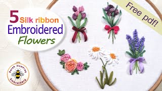 Silk ribbon embroidery tutorial with full instructions and free design pdf for you to stitch [upl. by Adoc847]