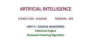 Backward Chaining  ARTIFICIAL INTELLIGENCE 15A05606  Unit II  Logical Reasoning [upl. by Rouvin461]