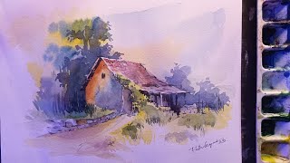 Watercolor landscape tutorial for beginners  Landscape painting [upl. by Cheri484]