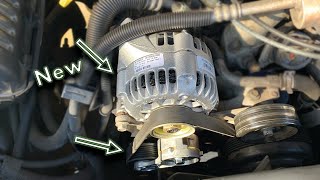 How To Replace The Alternator and Tensioner Pulley on a 1998 GMCChevy CK 1500 [upl. by Anyah]