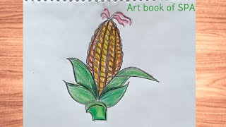 how to draw a corn very easy step by step for beginnersসহজে ভুট্টা আঁকা। [upl. by Guillema]