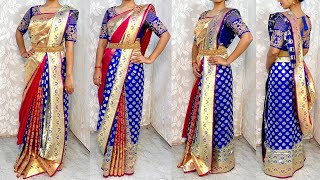 Bengali Saree Wearing StyleDraping In 3 Different StyleBengali Style Saree WearingBengali Saree [upl. by Doti]