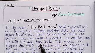 The Ball Poem Central Idea class 10  Important Central Idea class 10  EnglishbyAjay [upl. by Earehs984]