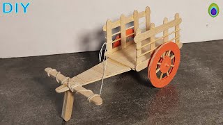 DIY How to make Toy Bullock Cart Miniature from Popsicle Stick  Ice creams stick Craft easy craft [upl. by Ridgley]