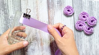 Amazing ribbon flower trick  easy rose making with a glass ribbon flower crafts ideas [upl. by Gordon244]